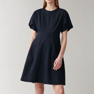 Cos Cotton Puff Sleeve Seersucker Dress